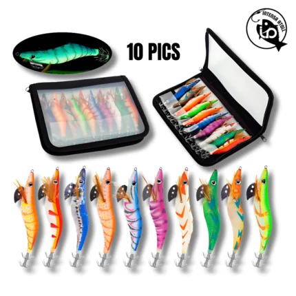 INTENSA REEL 10-piece Set Squid Cuttlefish Special Glow-in-the-Dark Shrimp Bait