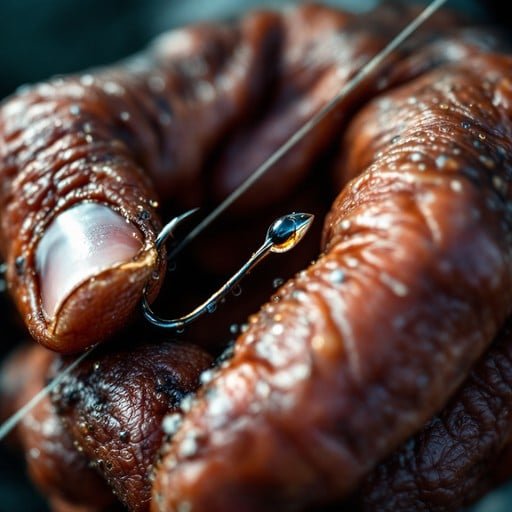 Close-up of braided fishing line fibers with water droplets
