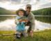 A father and son enjoying catching bluegill with an ultra-light fishing rod.