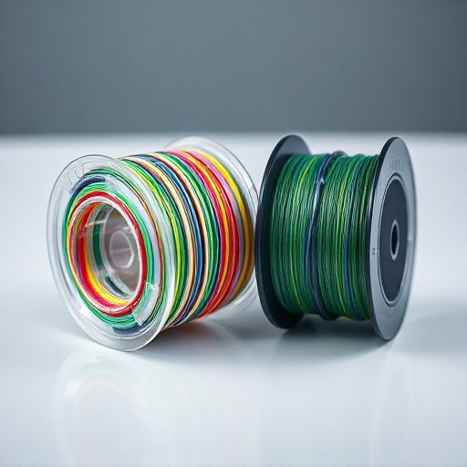 Macro view of JOSBY 12 strand braided fishing line showing the dense weave.