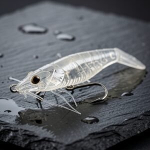 A pre-rigged 9cm soft bait shrimp lure with an integrated hook.